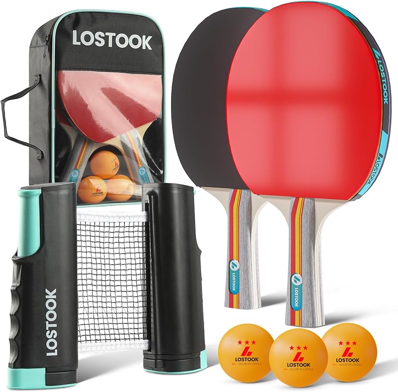 Juego de paletas de ping pong profesionales de 2/4 con raquetas de tenis de mesa y pelotas de 3 estrellas, red de mesa de ping pong portátil con abrazaderas para cualquier mesa, juegos en casa/al aire libre