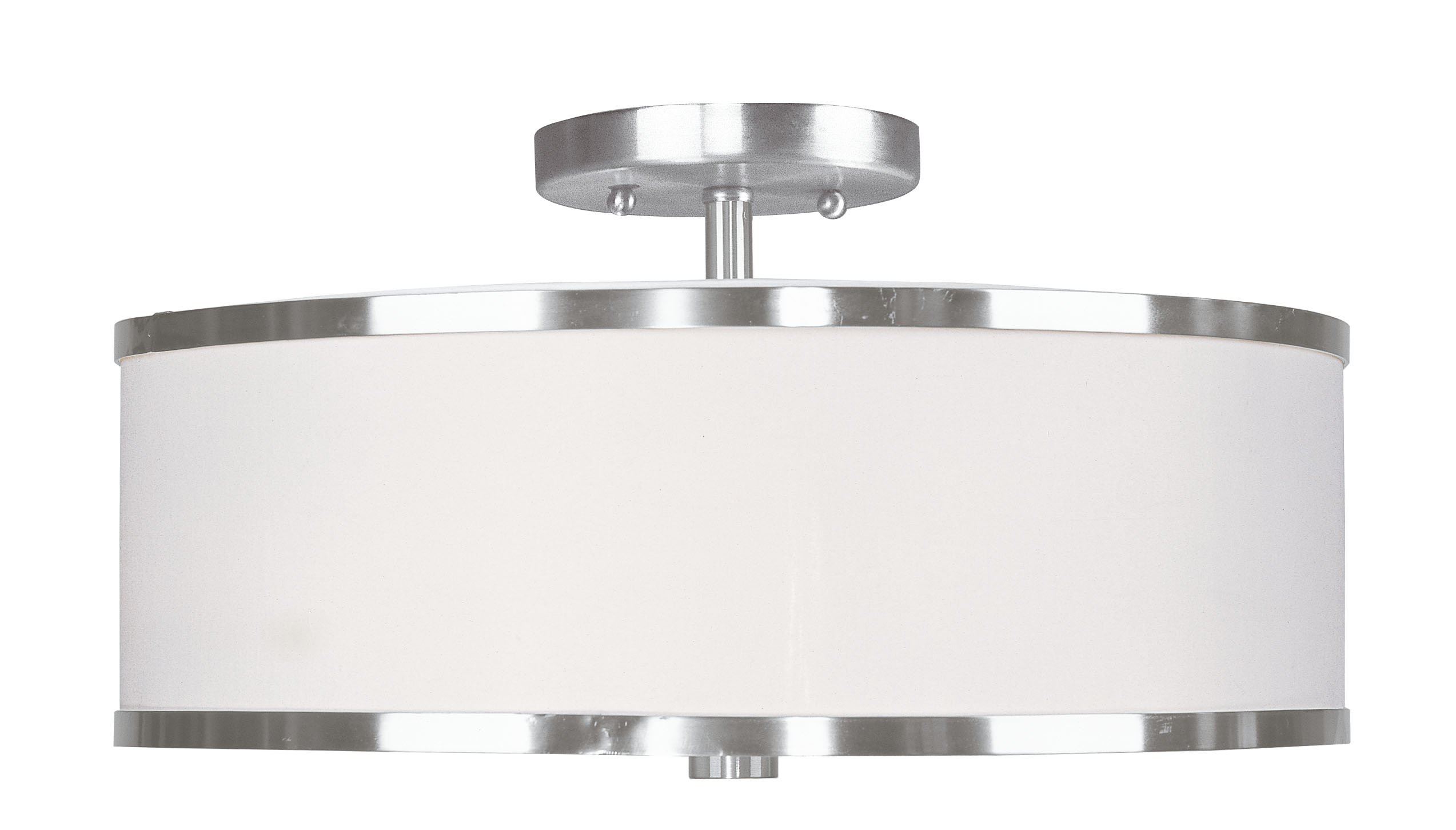 Livex Lighting 6368-91 Park Ridge 3 Light Brushed Nickel Semi Flush Mount with White Hardback Shade