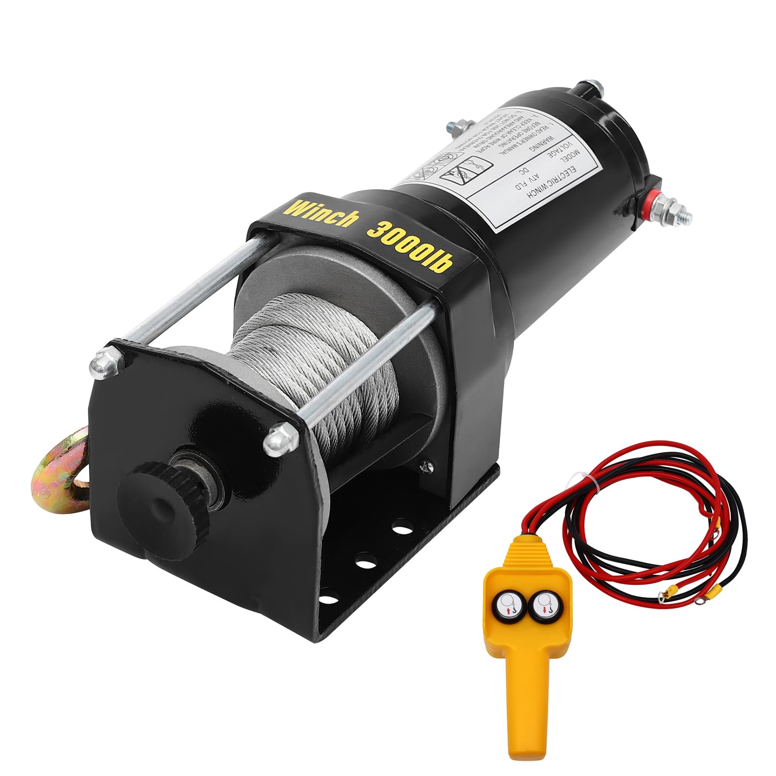 Wciągarka elektryczna 12 V DC, 1,360.8 kg, wodoodporna wciągarka do odzyskiwania IP54 do łodzi UTV ATV, przenośna wciągarka linowa ze sterowaniem przewodowym, zestaw silnika terenowego