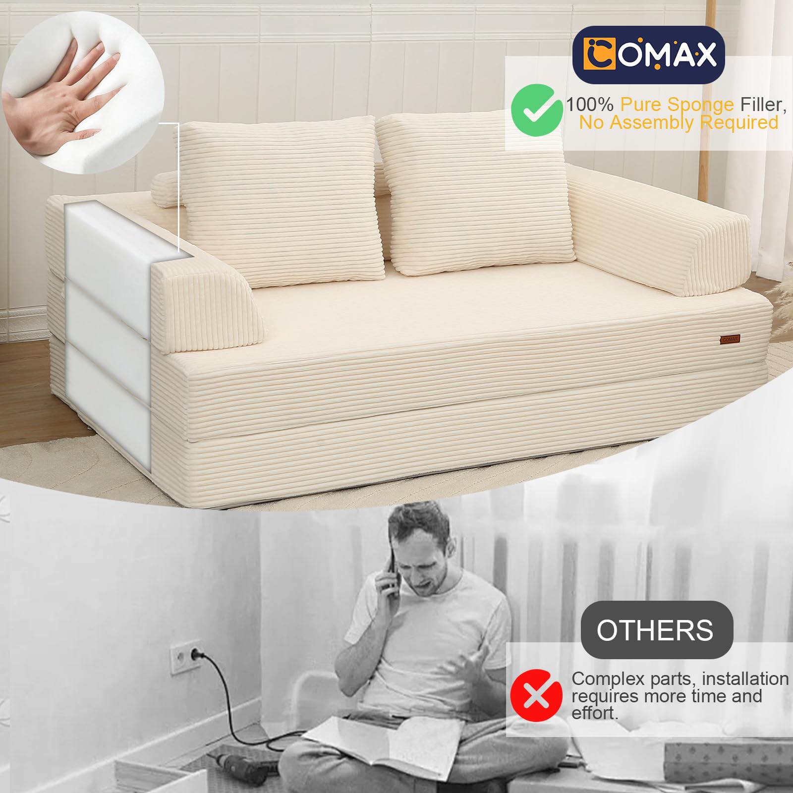COMAX Convertible Sofa Bed, Folding Floor Couch Corduroy Fold Out