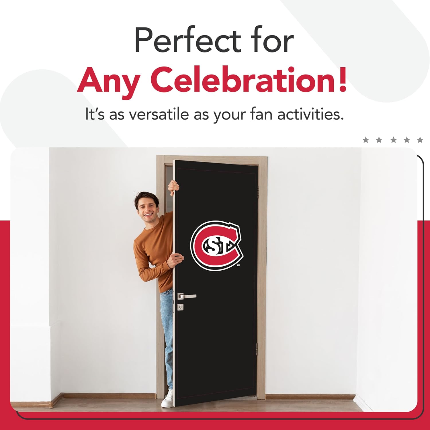 St. Cloud State Huskies College Sports Printed Front Door Banner - NCAA Licensed - Durable Vinyl - School Banner (Black, Red) (36" x 80")