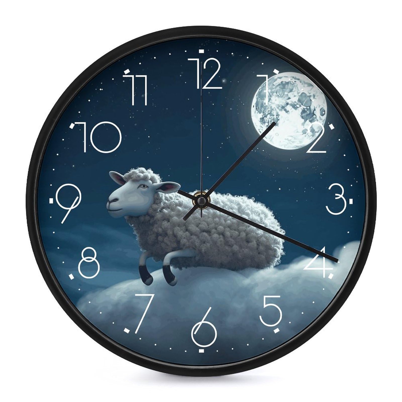 DWVTSLH Sheep Flying Over The Moon Wall Clock 10 Inch Silent Non-Ticking Modern Clocks Battery Operated - Decorative Wall Clocks for Bedroom Living Room Kitchen Office Wall Decor Gift Idea