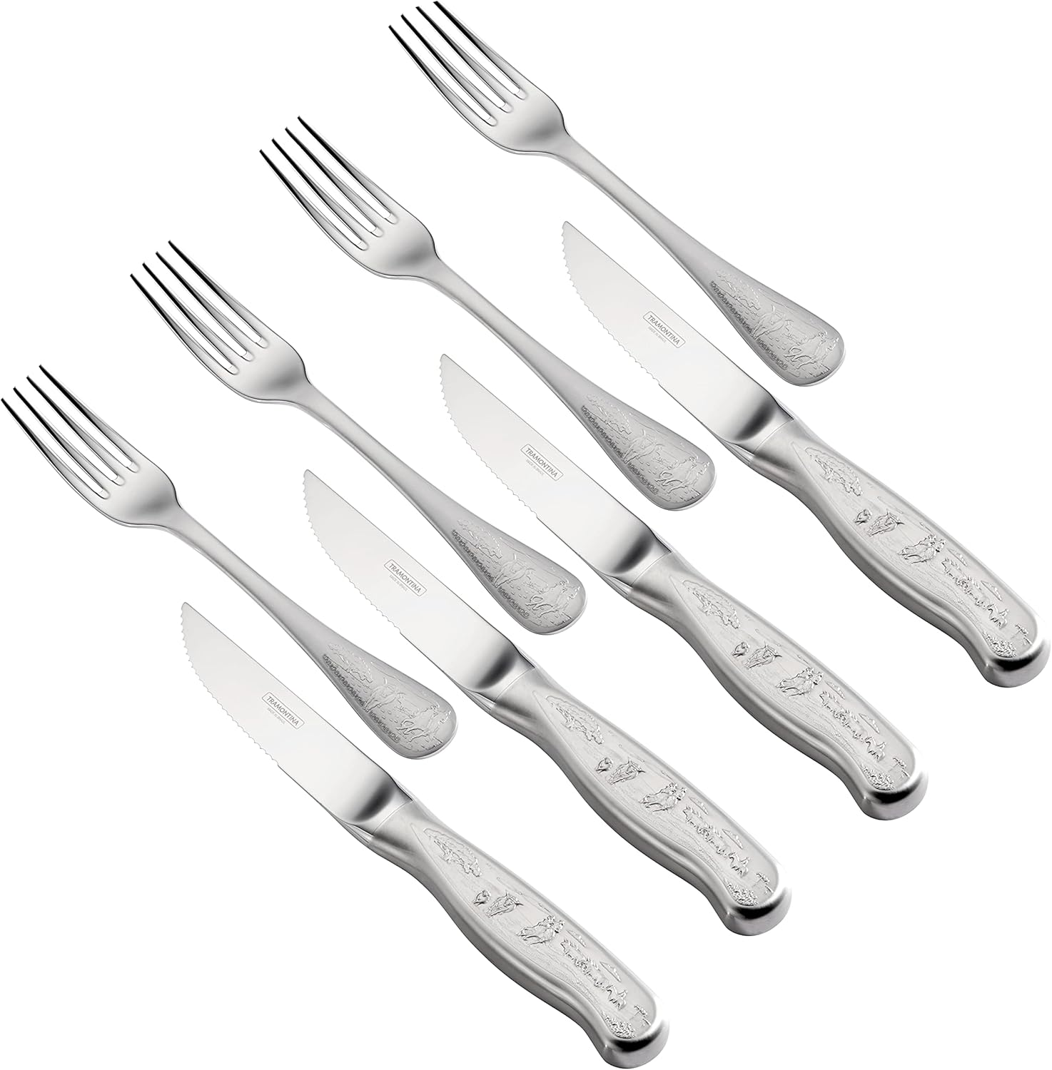 Tramontina Churrasco 8-Piece Silverware Set, 5-Inch Stainless Steel High-Carbon Blade Pointed Tip Kitchen Steak Knives and Forks, Dishwasher-Safe