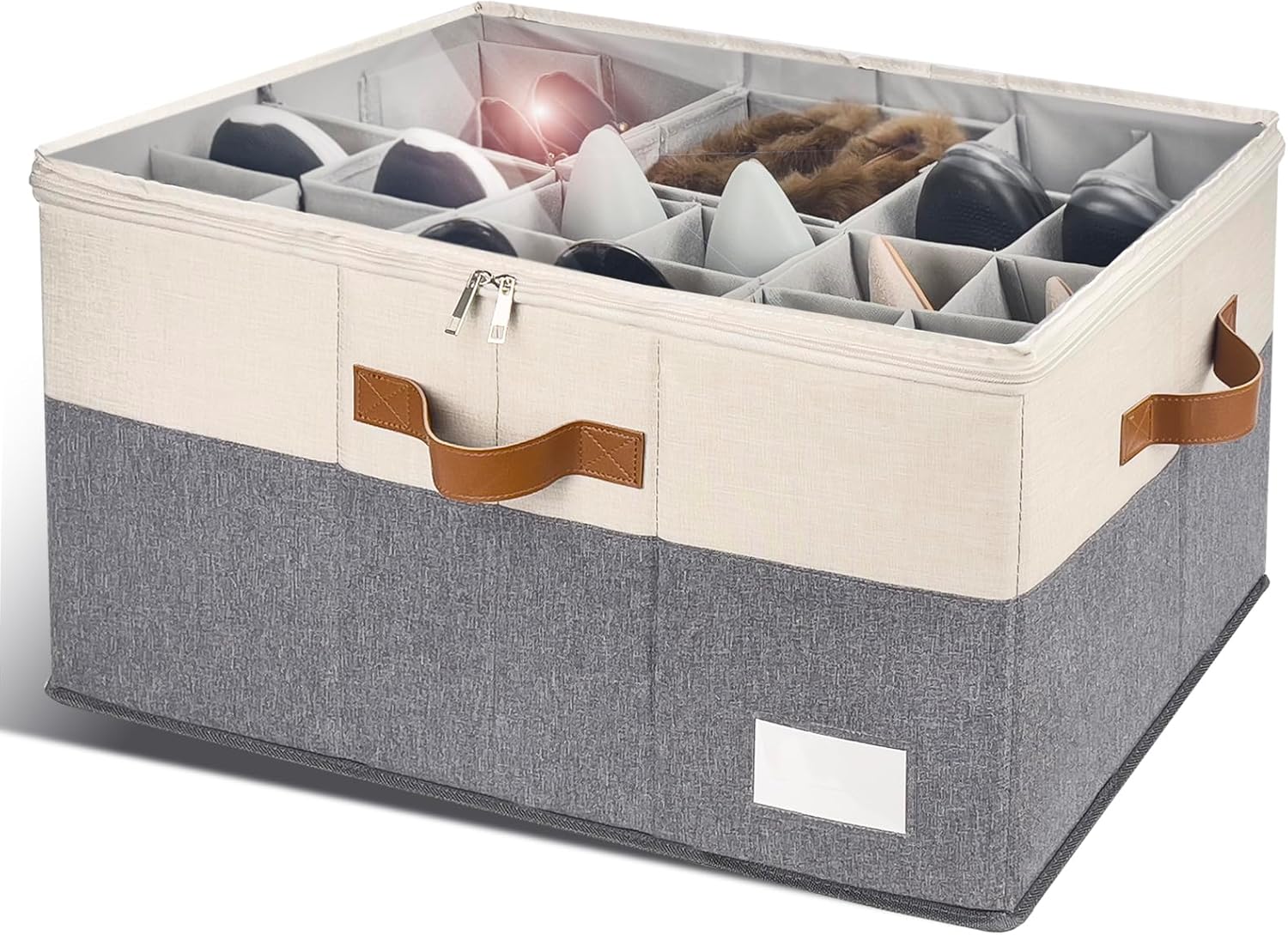 Shoe organizer with clear lid, foldable, 4-handles