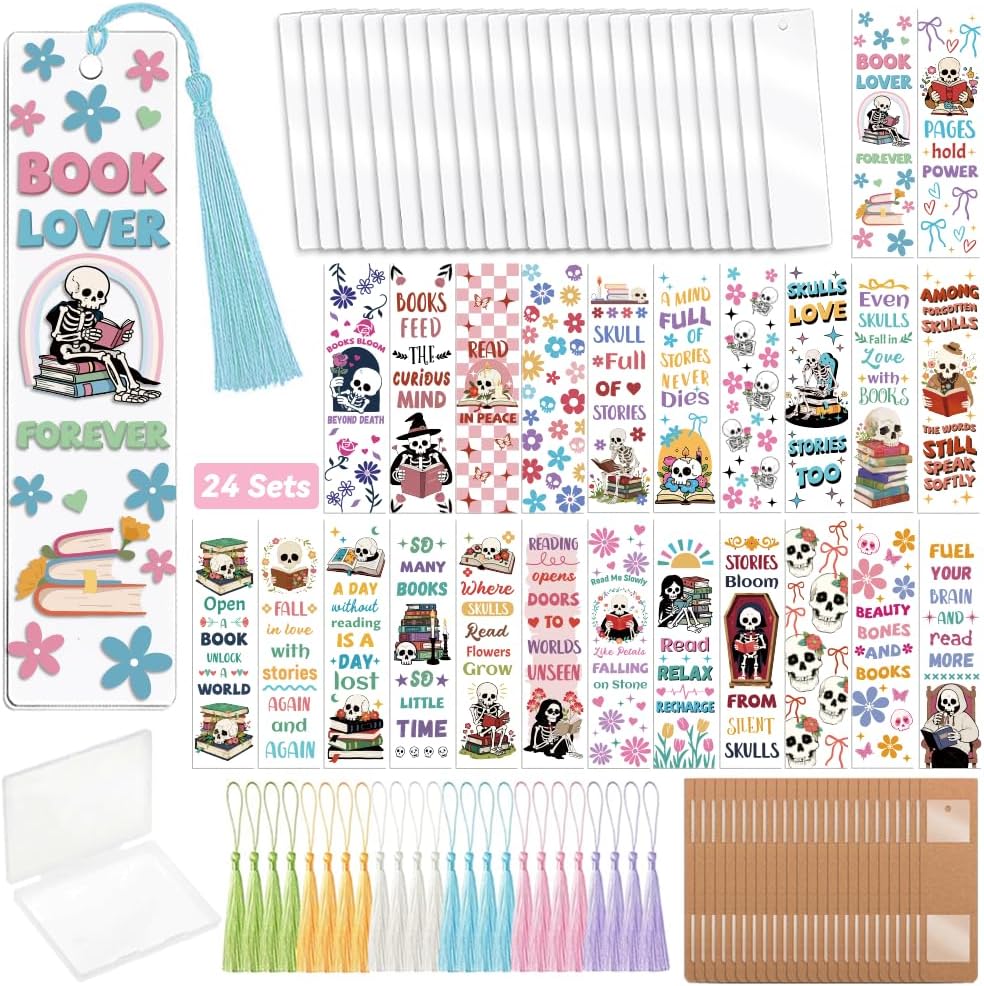 peacoblue Skull and Flower Acrylic Bookmark Kit, DIY Making Set 121PCS