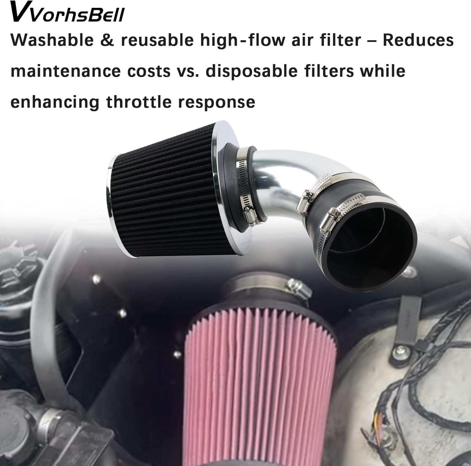 Short Ram Air Intake Kit Compatible with 1999-2005 BMW E46 323i 325i 328i 330i M54 I6 Engine High Performance Aluminum Intake System Washable Air Filter, Horsepower Boost