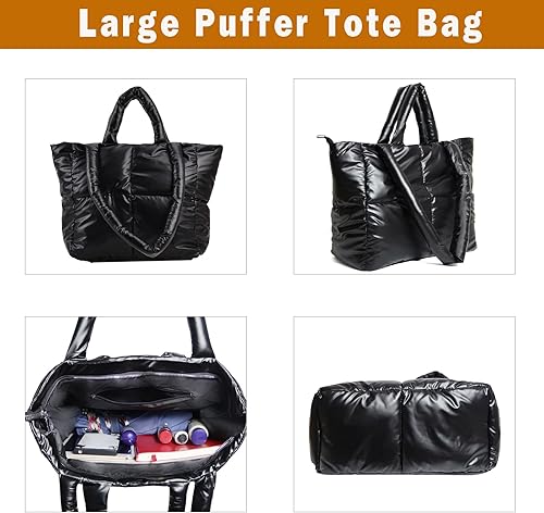 Miniatura 4 de ATQCOL Bolsa de mano acolchada para mujer, bolso de hombro acolchado ligero y acolchado, bolso hobo para niña.