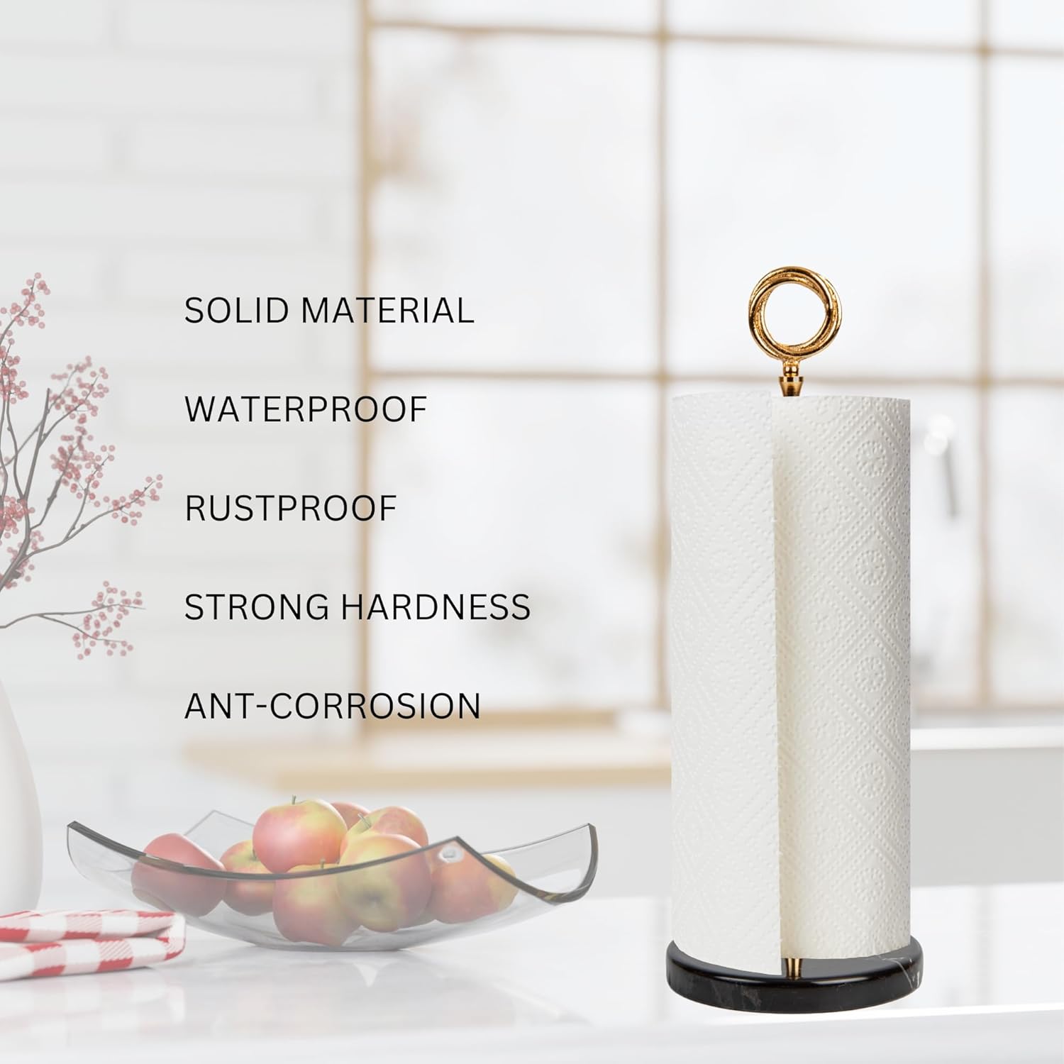 Y Luxe Marble Countertop Paper Towel Holder - Elegant Kitchen/Bathroom Accessory -Standing Paper Towel Holder, Kitchen Paper Towel Roll Holder- for Bathroom Kitchen Countertop (Black-Gold)