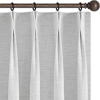INOVADAY Pinch Pleated Curtains, 100% Light Blocking Linen Pinch Pleat Blackout Curtains for Bedroom, Thermal Insulated Blackout Drapes 2 Panels Set for Living Room - Beige White, W40 x L84 - Buy now