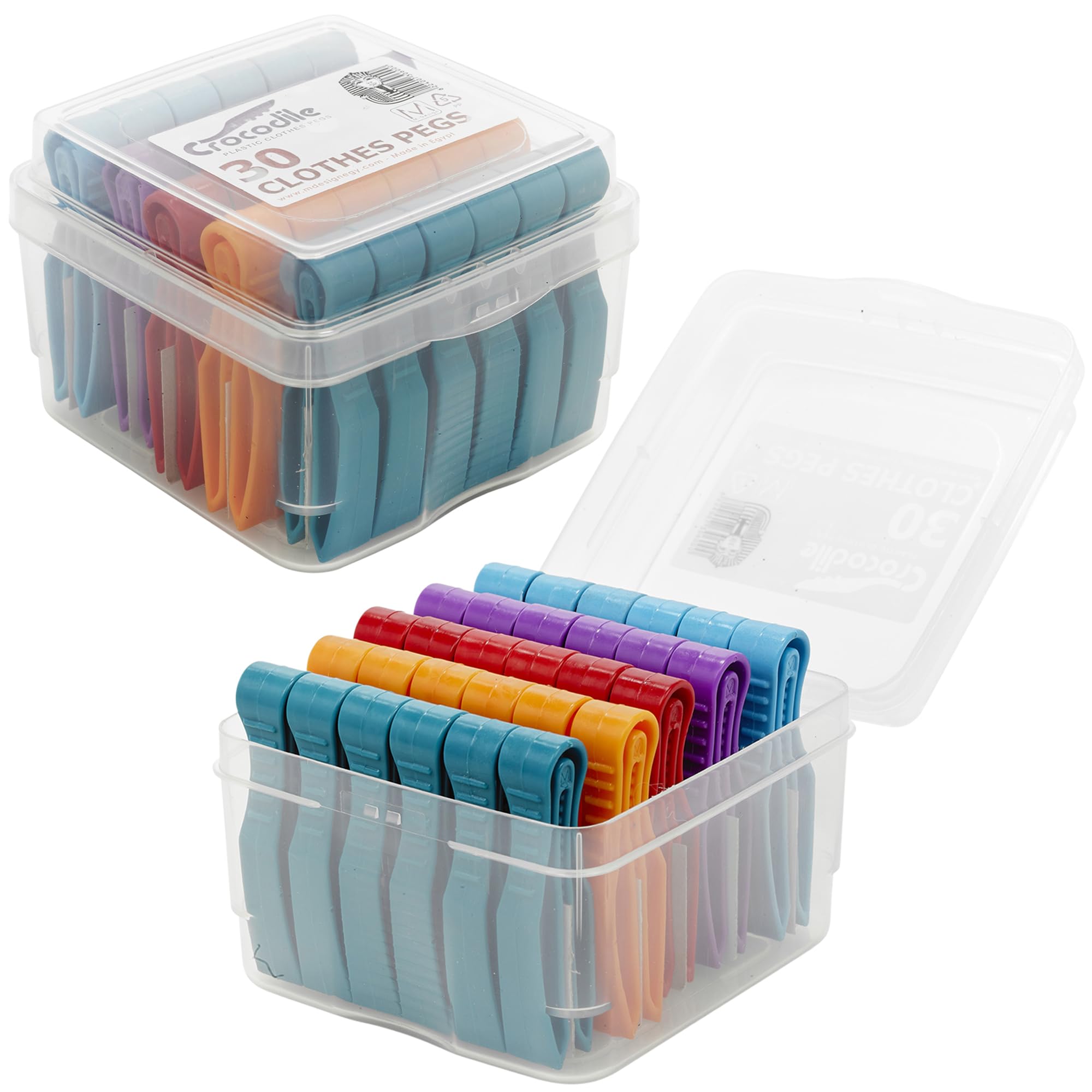 Urbnliving 30 Pcs Clothes Pegs For Washing Line. Strong, Windproof, Soft Grip Durable Assorted 5 Colour Pegs In Clear Plastic Tub (60)