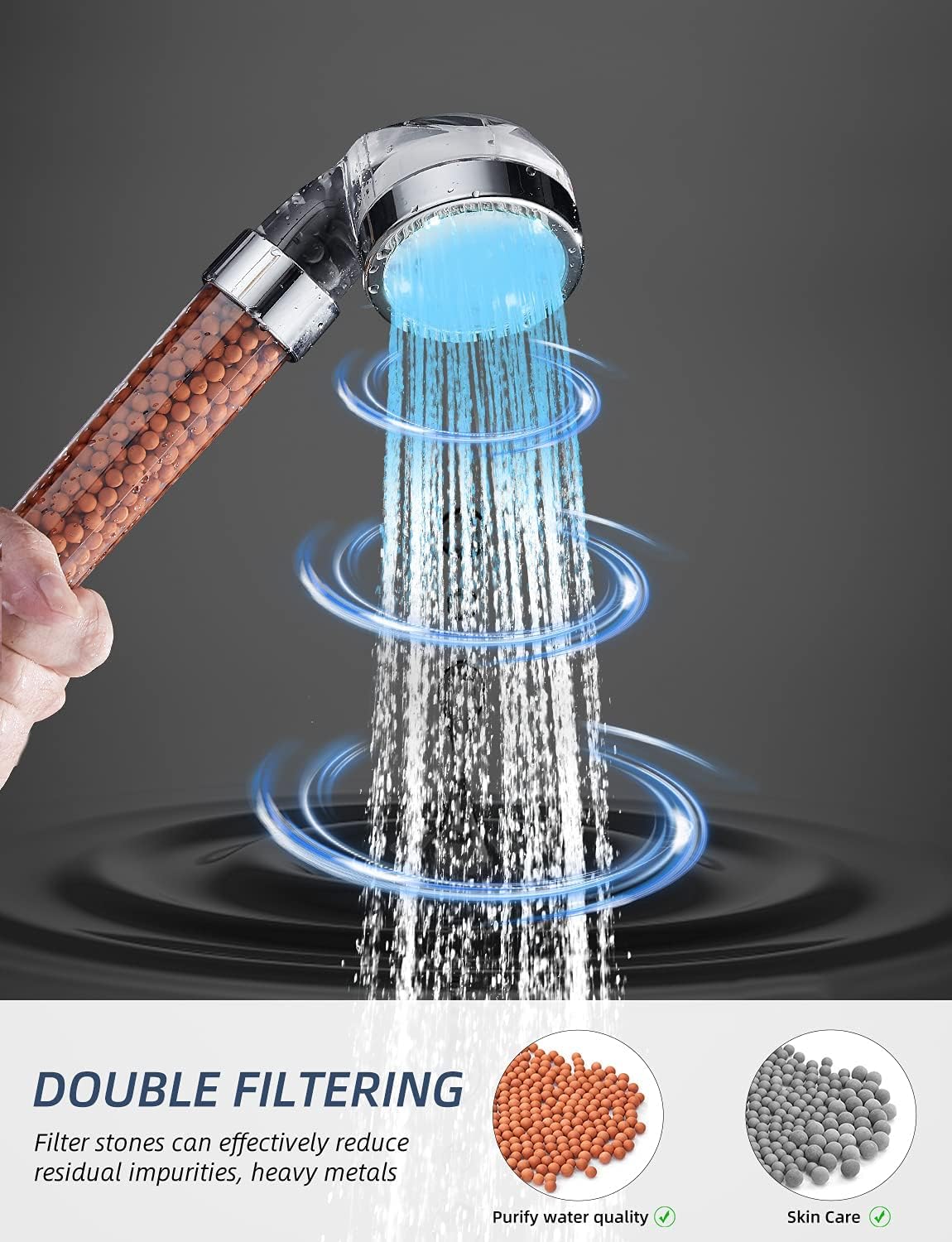 Cobbe Led Shower Head Set With Light,Handheld Showerhead with Hose and Base for Dry Skin&Hair,High Pressure Shower Heads With Filters-7 Colors Change Cyclically