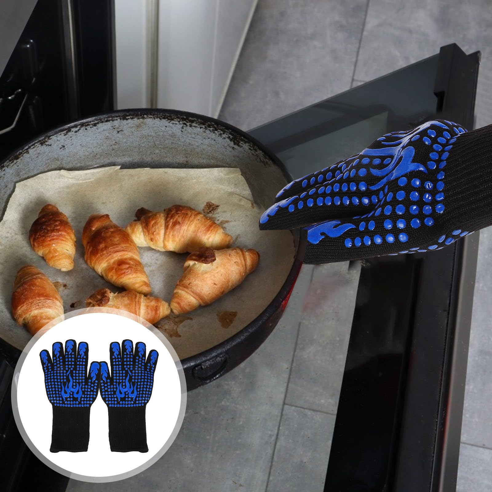BESPORTBLE 6 Pares Guante de Horno Resistente al Calor de Silicona Azul,