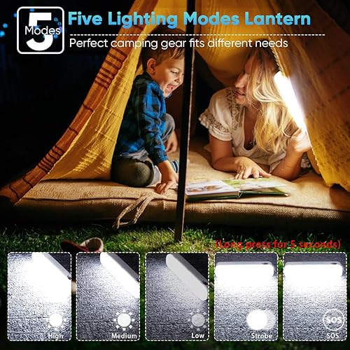 Miniatura 10 de NAKCNM Linterna de campamento solar LED para campamento, luz recargable, 5 modos, 2000 lúmenes, luz de campamento con imán y gancho, luz portátil