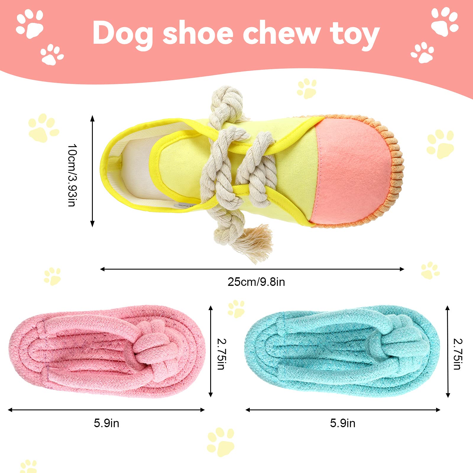 Lot de 4 chaussures à mâcher pour chien - Jouet à mâcher pour chien - Mini baskets couinantes - Chaussures en peluche pour chiens (jaune, bleu, rose, vert clair)