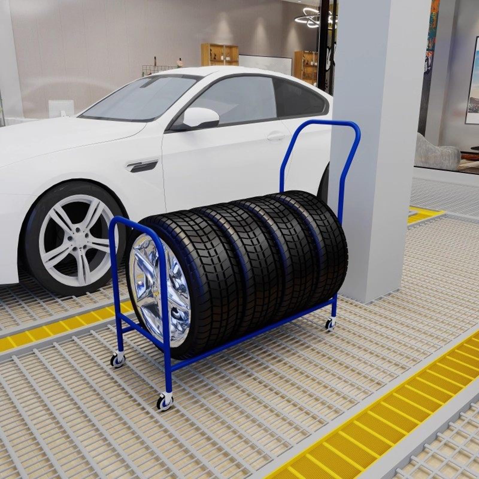 Robuster Rollwagen aus Metall mit 4 Lenkrollen, 109,2 cm, Aufbewahrungswagen für Lager, Garage, Organisation, unterstützt 299 kg – spart Platz