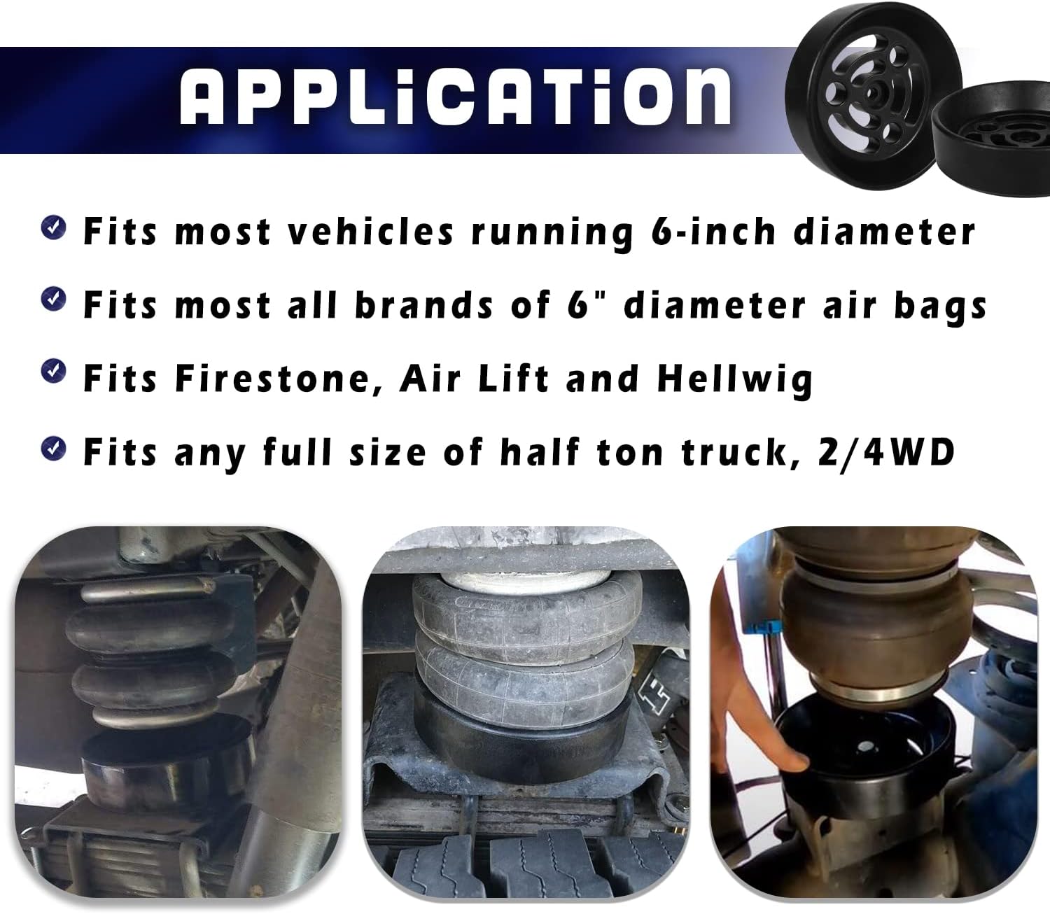 Air Bag Cradle Kits Fits for Full Suspension Travel for All Vehicle with 6" Diameter Air Bags and Full Size of Half Ton Truck 2/4WD #KU09140BK