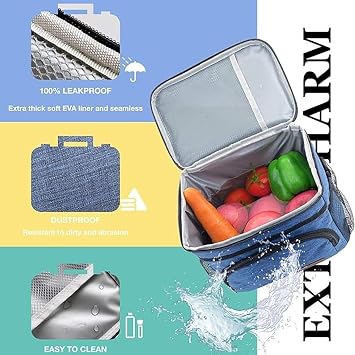 Insulated Lunch for Men & Women - Leak-Proof Cooler Lunch Bag with 4 Pockets Adjustable Strap, Double Deck Insulated Lunch Bag, Lunch Bags for Work Picnic Hiking Beach (Black)