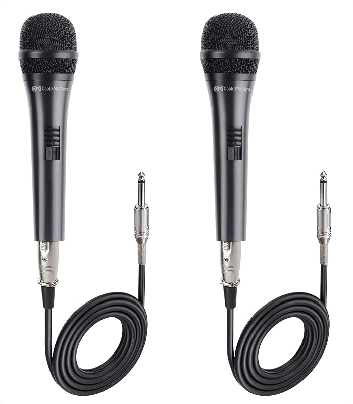 Cable Matters 2-Pack Cardioid Dynamic Vocal Microphones with 15ft Cable | 6.35mm Wired Microphone, for Singing and Karaoke, Compatible with Singing Machine