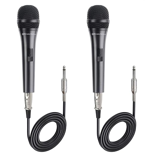 Cable Matters 2-Pack Cardioid Dynamic Vocal Microphones with 15 ft Cable, 6.35mm Wired Microphone for Singing/Singing Machine Karaoke Microphone