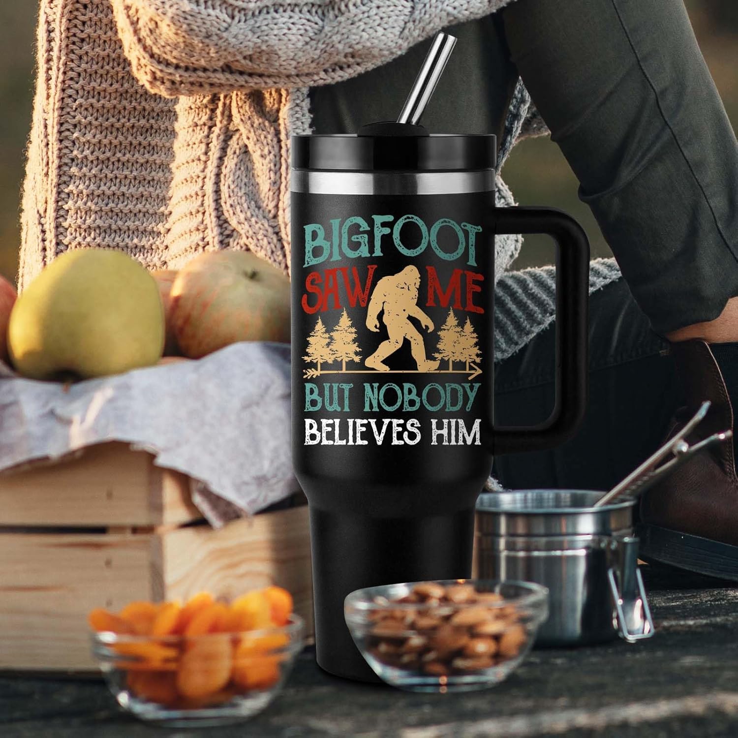 Bigfoot Gifts, Sasquatch Gifts, Big Foot Sasquatch Gifts, Sasquatch Gifts for Women Men, Gifts for Bigfoot Lovers, 40oz Stainless Steel Tumbler, Black - Image 6