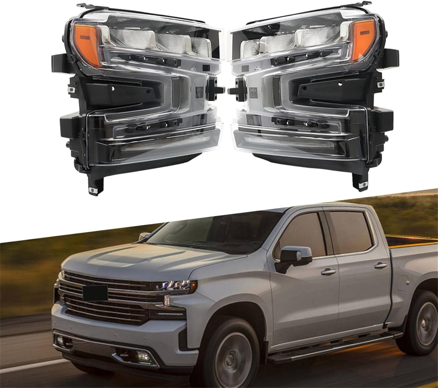 GM2502497 GM2503497 Headlight Assembly Replacement for 2019 2020 2021 Silver-ado 1500 Headlamp Driver and Passenger Side