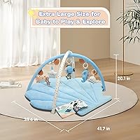 Vista 4 de Baby Play Gym Mat, Oversize Tummy Time Activity Mat for Babies 0-6 Months, Shells Baby Play Mat with 6 Detachable Toys, Baby Essentials Mat for