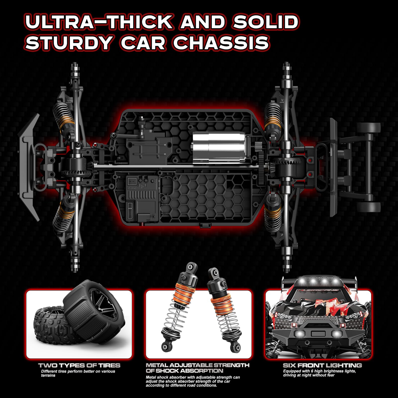 YESHIN Voitures RC 1:14 pour Adultes, Camion Monstre Électrique Tout-Terrain Max 40 km/h, Voiture RC Haute Vitesse Imperméable 4WD Télécommandée avec 2*Batterie, Rouge