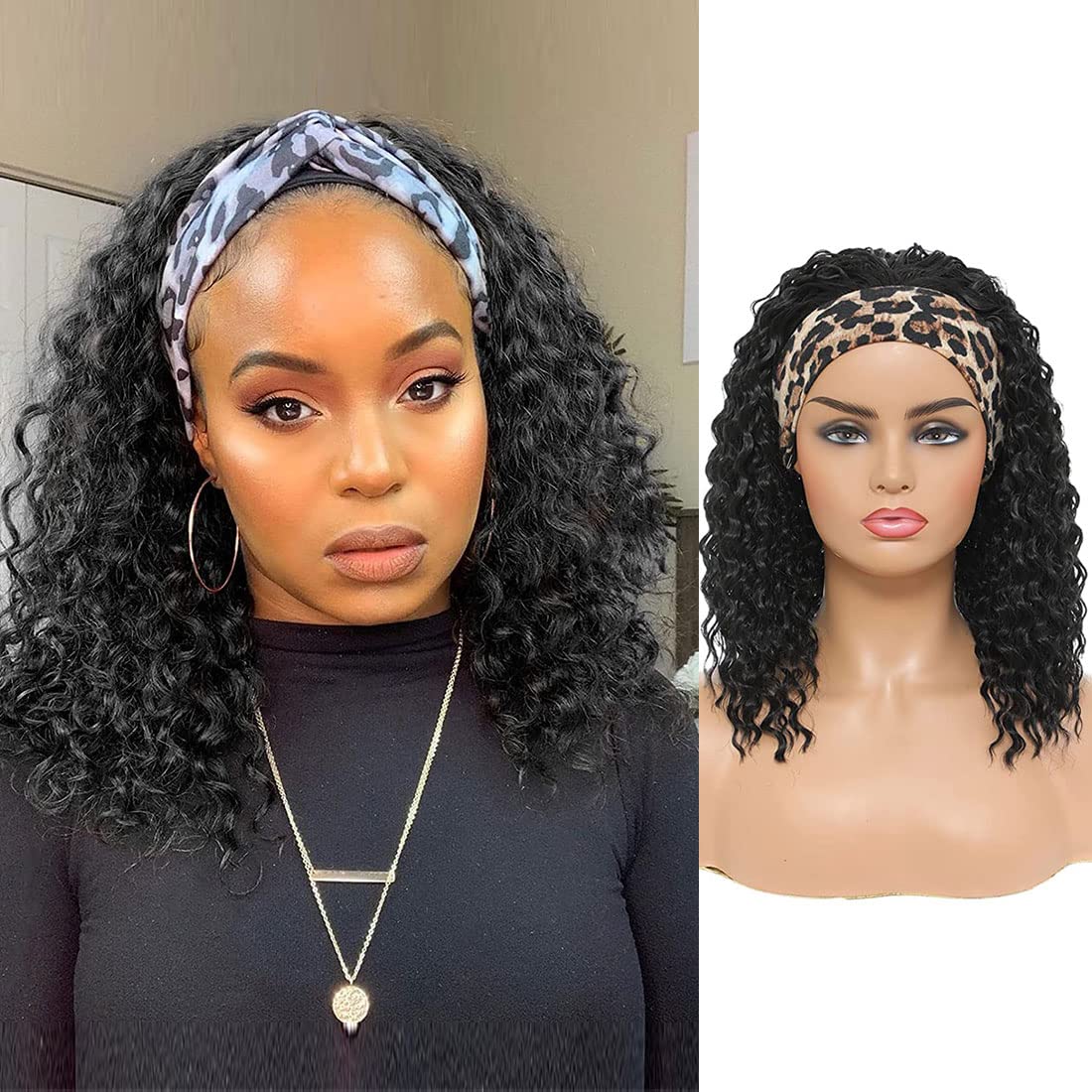 BLEXCO Headband Wig Curly Headband Wigs for Black Women Synthetic Water Wave
