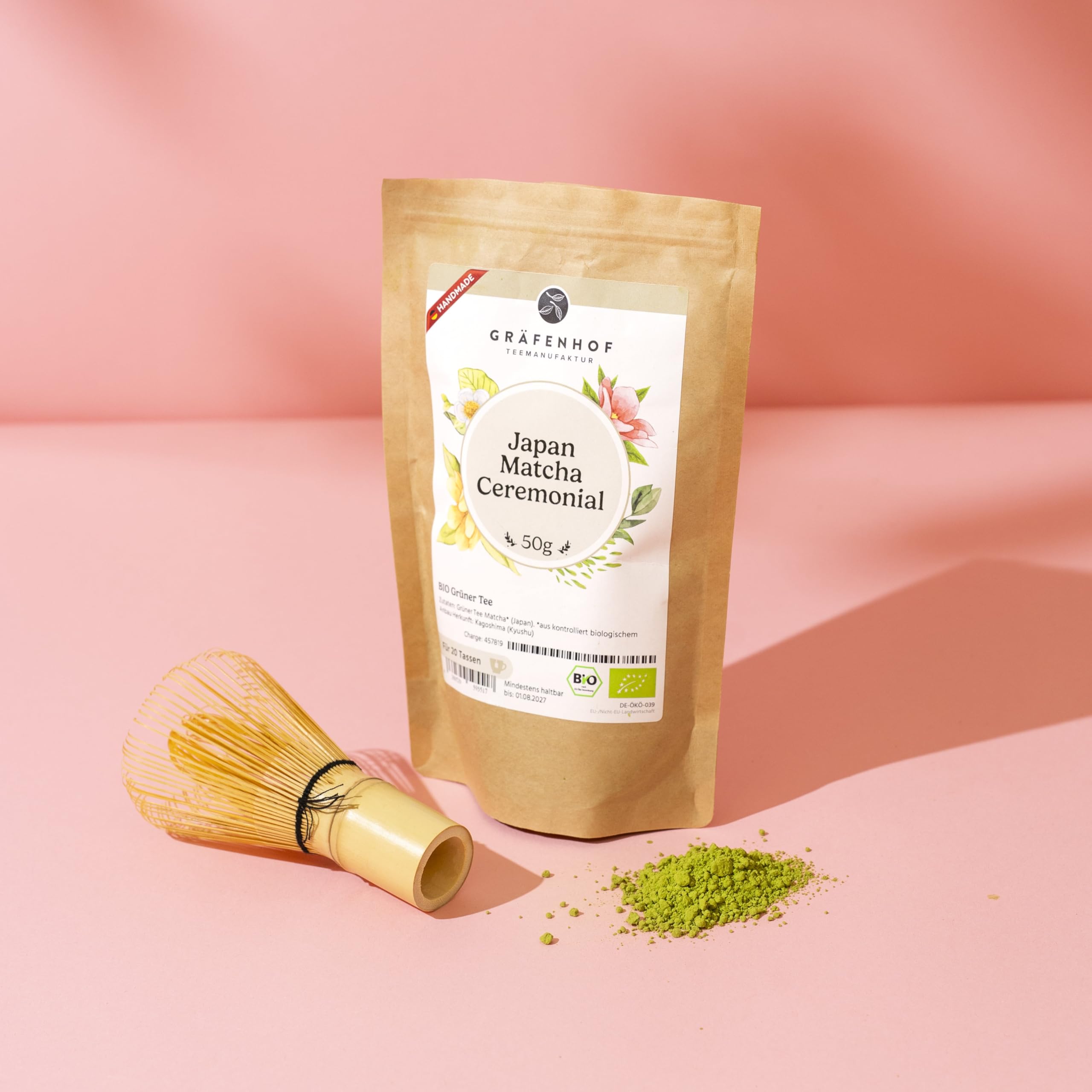100% BIO Matcha Set mit Pulver I 6-teiliges Set & Zubehör I Schale mit Ausgießer in Keramik I Matcha Probierset I Tee Geschenk für Kenner & Einsteiger von Gräfenhof.