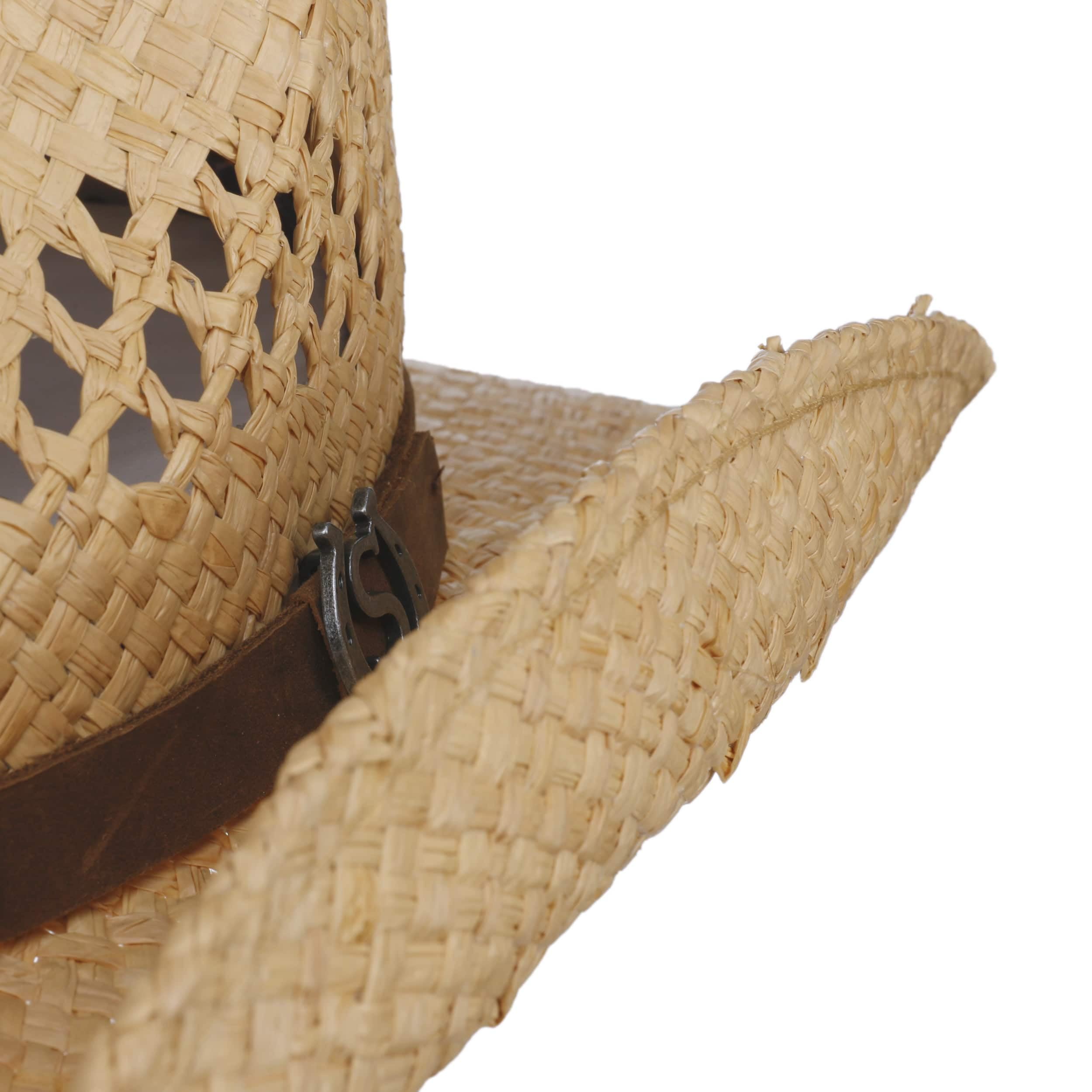 Stetson Rifterson Raffiahut Naturfarbener Westernhut Garniturband Strohhut Geschmücktes Ripsband Herren Frühjahr Sommer