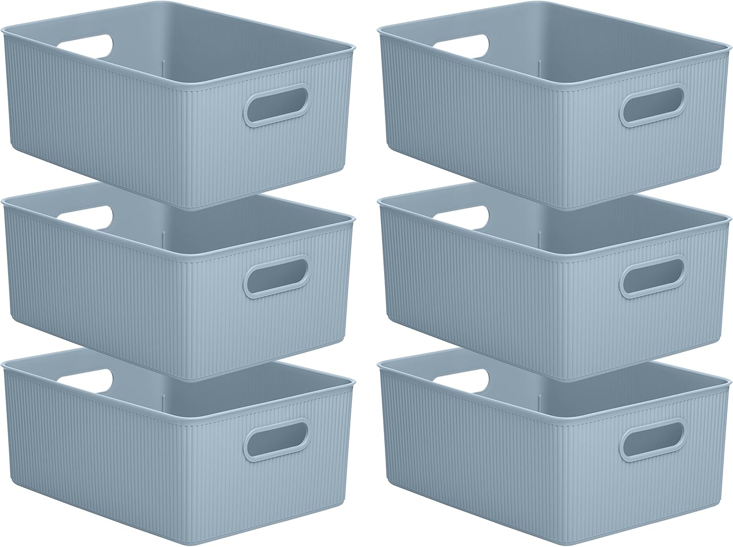 Superio Decorative Plastic Basket Open Home Storage Bins Organizer, Large Blue (4 Pack) Container Boxes for Organizing Closet Storage Bins for Shelves - Ribbed Collection 15 Liter/16 Quart