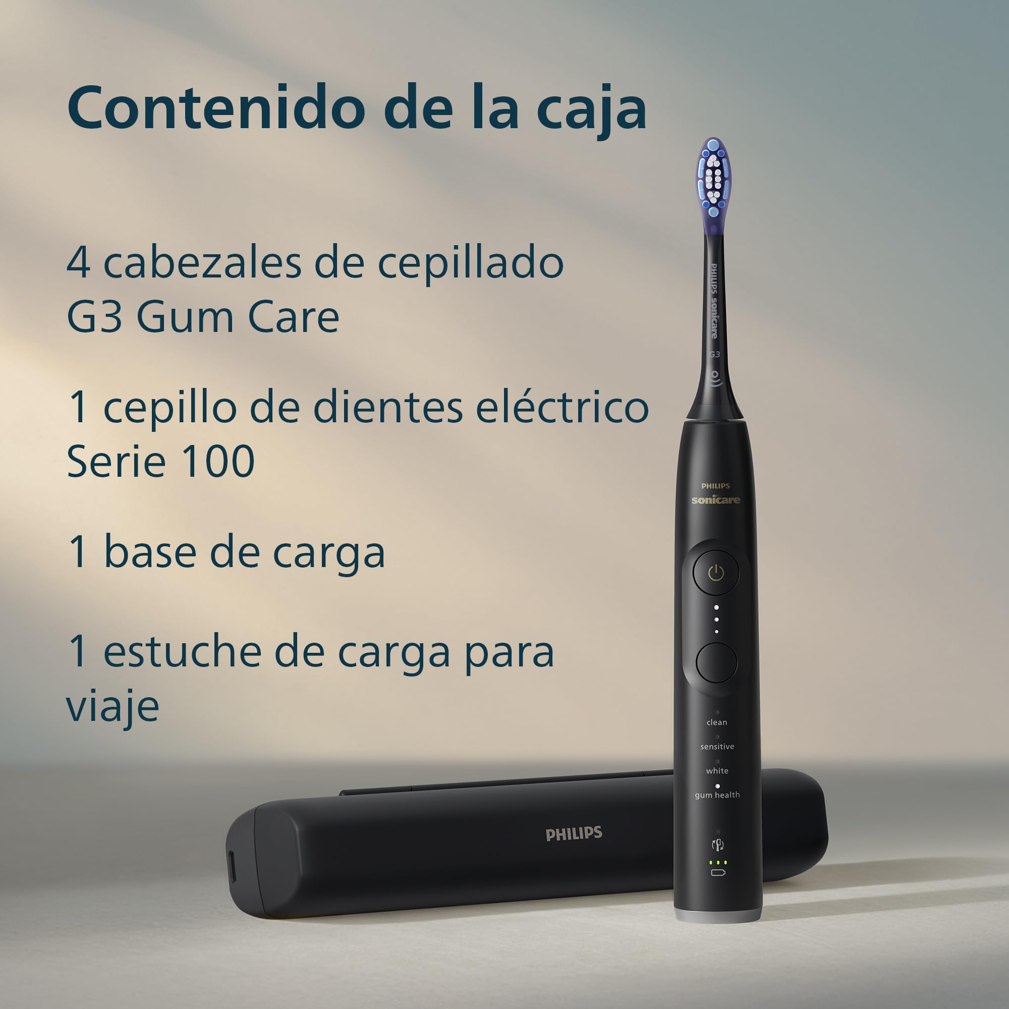 Philips Sonicare 7100 cepillo dental eléctrico, sónico con 4 modos de cepillado y 3 niveles de intensidad, alerta de presión, EasyStart, SmarTimer, negro, HX7421/08 [Nueva Tecnología]