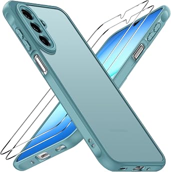 ivoler 3-in-1 Case for Samsung Galaxy A17 4G/5G with 2 Pack Tempered Glass Screen Protector, [Military Grade Protection] Matte Thin Slim Phone Bumper Cover Hard Back [Anti-Scratch]- Teal