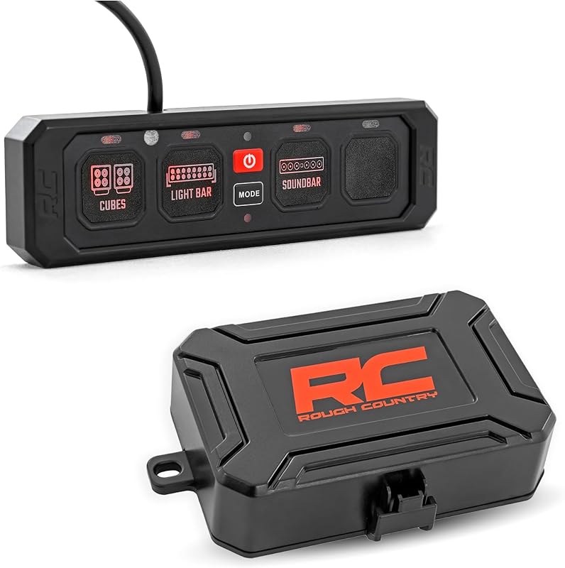 Painel de interruptores RGB Rough Country 4 Gang com sistema de relés para acessórios – 12 V, 60 A, modelo 70965