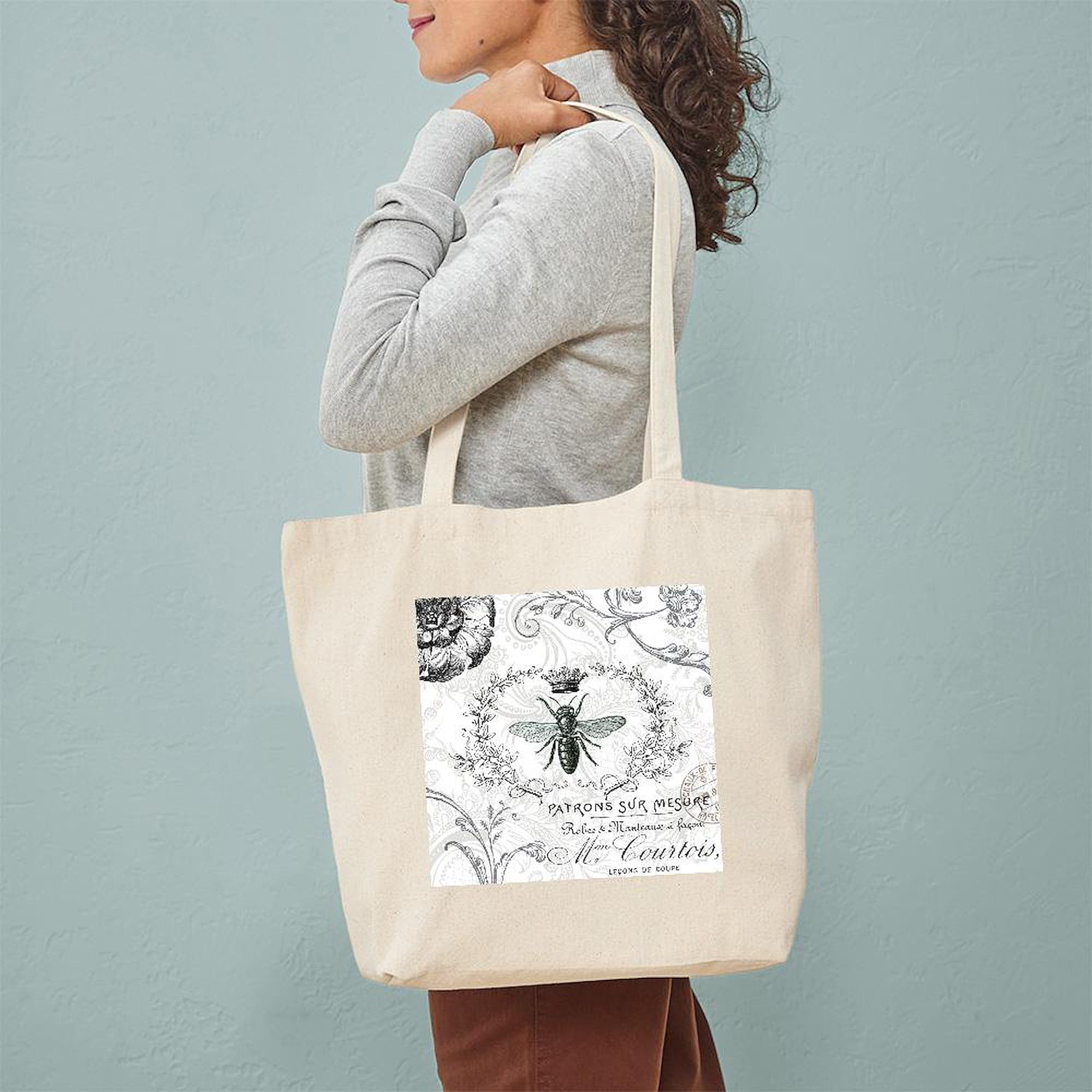CafePress Vintage French Queen Bee Tote Bag – Natural Canvas Reusable Shopping Bag With Print