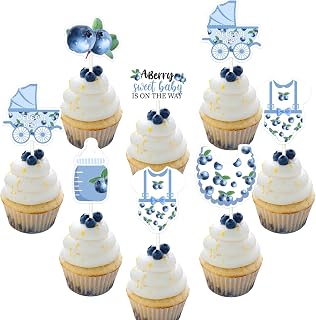 Jollyboom Berry Baby Shower Decorations Girl, 24pcs A Berry Sweet Baby Is on The Way Cupcake Topper Blueberry Double-Sided Printing Cake Decoration for Fruit Theme Baby Shower Gender Reveal Decoration