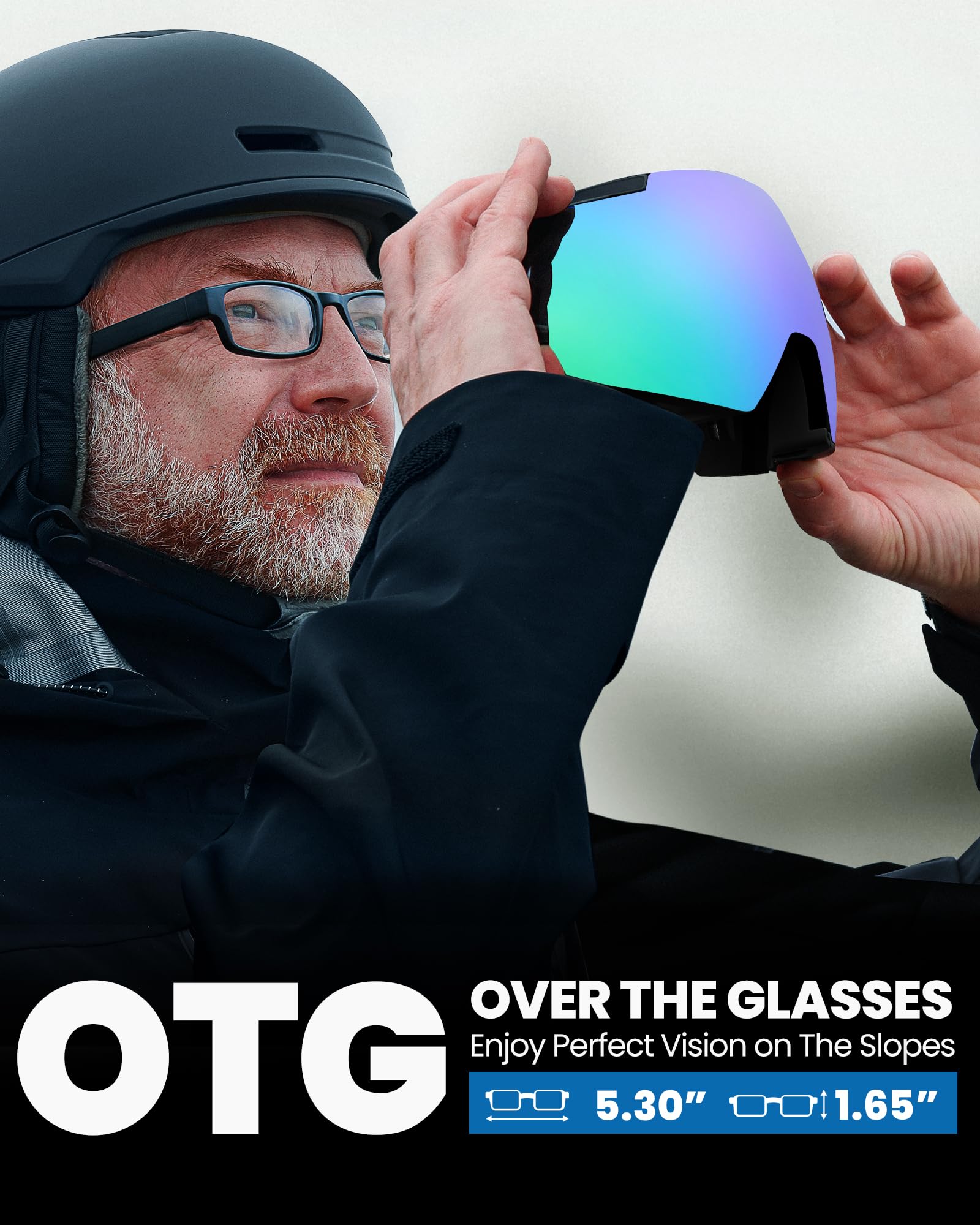 OutdoorMaster Heron Skibrille mit 2 Gläsern, rahmenlos, magnetisch austauschbare HD Toric Lens, OTG Snowboardbrille für Männer & Frauen, 100% UV-Schutz Snow Goggles