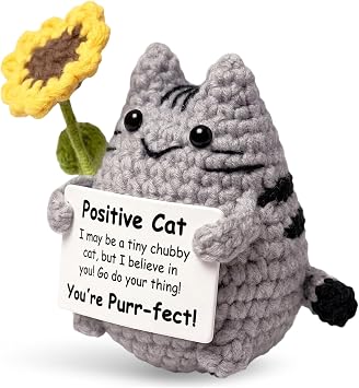 CZFSWT Emotional Support Cat, Crochet Cat, Positive Cats Suitable for Desk Decor, Travel Companion and Gift for Cats Lovers
