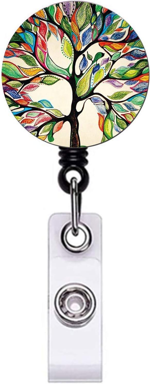 Retractable ID Badge Holder Nurse Badge Reels with Clip Name Card Holders for Office Worker Doctor Nurse (Lucky Tree)