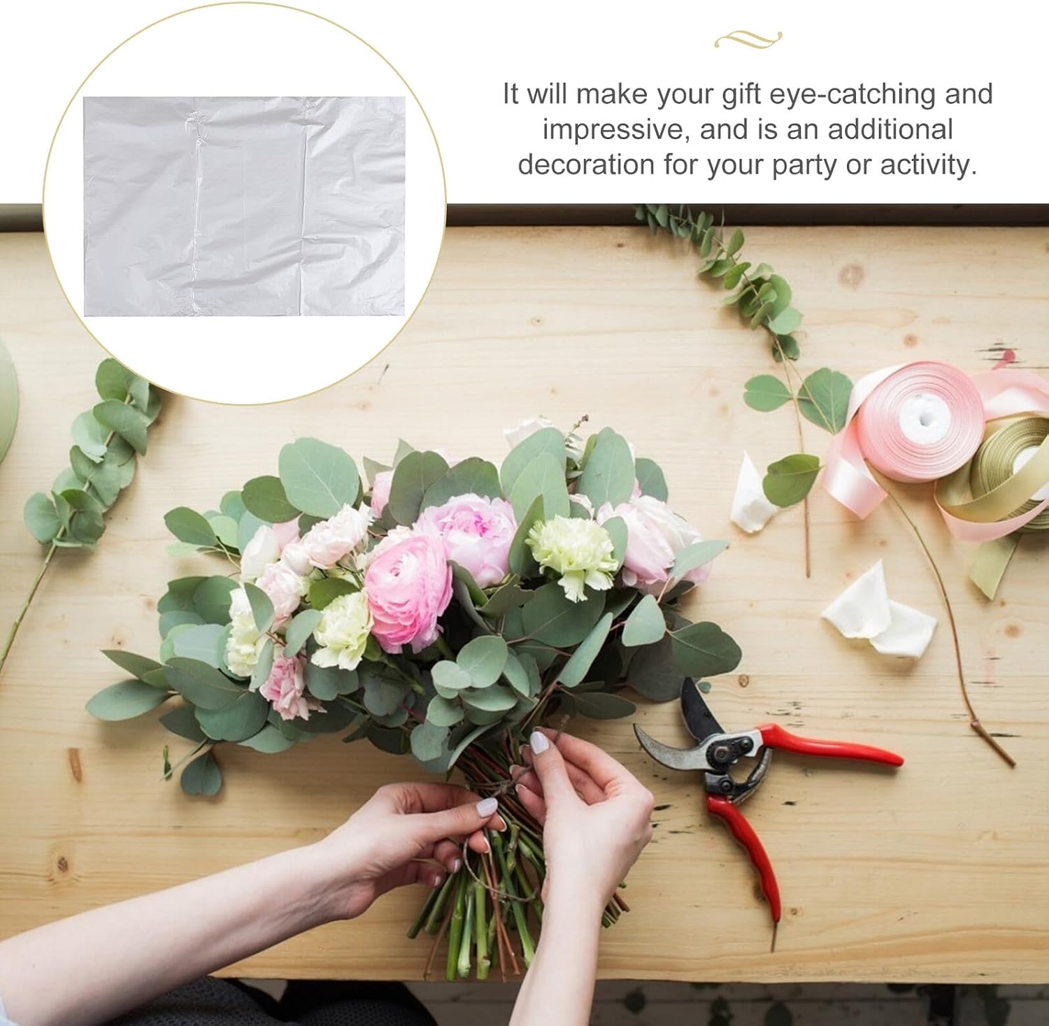 VILLFUL Wrapping Tissue Paper Box 100pcs Silver Metallic Party Paper for Festival, Valentine’s Day, DIY Crafts and Holiday Packaging