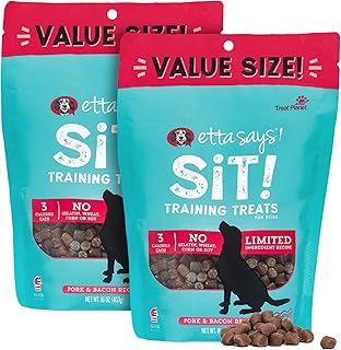 etta says! Sit Training Treats - All Natural Pork and Bacon Soft Treats for Dogs - Made in The USA - 2 Pack