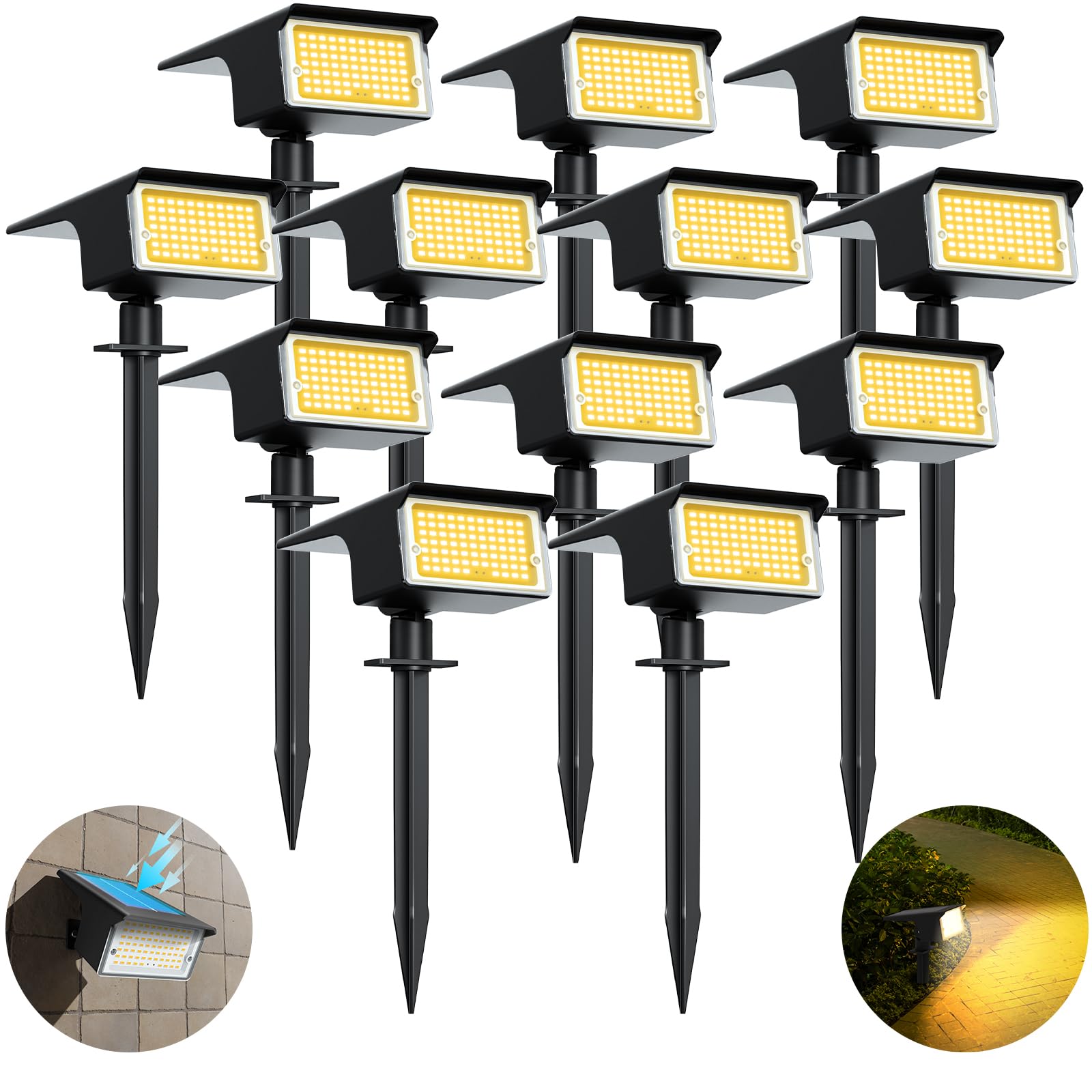 LOTMOS 12 Pack Solar Spot Lights Outdoor, [ 4 Modes/75 LED ] 2in1