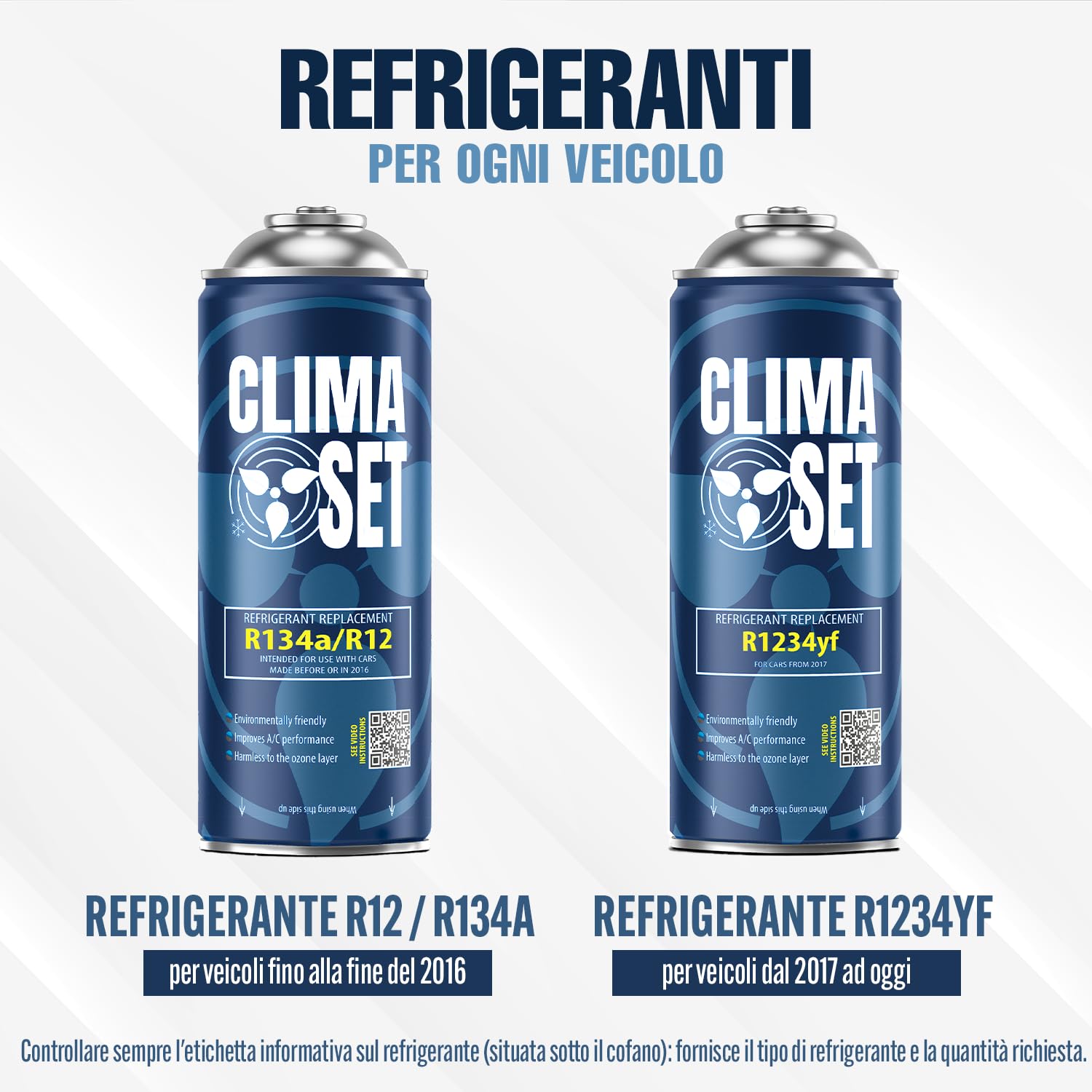 CLIMASET Sostitutiva del gas R134a R12 - Gas aria condizionata auto - kit ricarica clima auto - refrigerante R134a - 2 x bombolette - ricarica aria condizionata auto - ECO