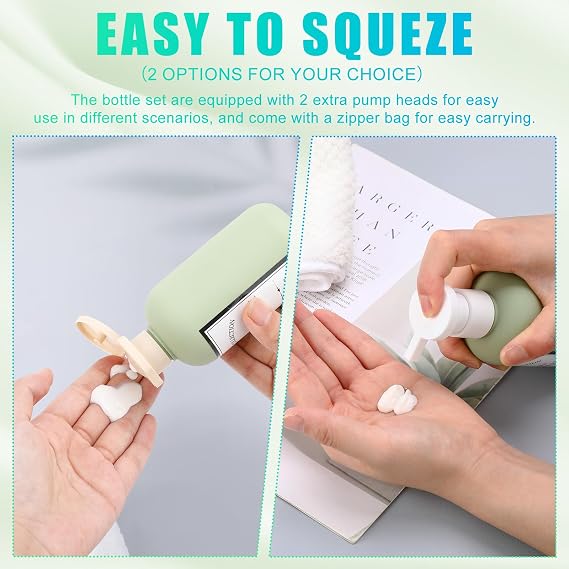 GSrenyu 4 Pack Travel Bottles 200ml Leak Proof Squeeze Travel Containers with Pump and Lable, Plastic Empty Squeeze Bottles Refillable Containers for Toiletries Shampoo Conditioner Body Wash
