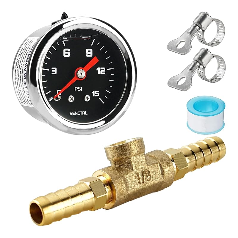 Kit manômetro de pressão de combustível SENCTRL 0–15 PSI com conexão para linha de 3/8" – Mostrador preto