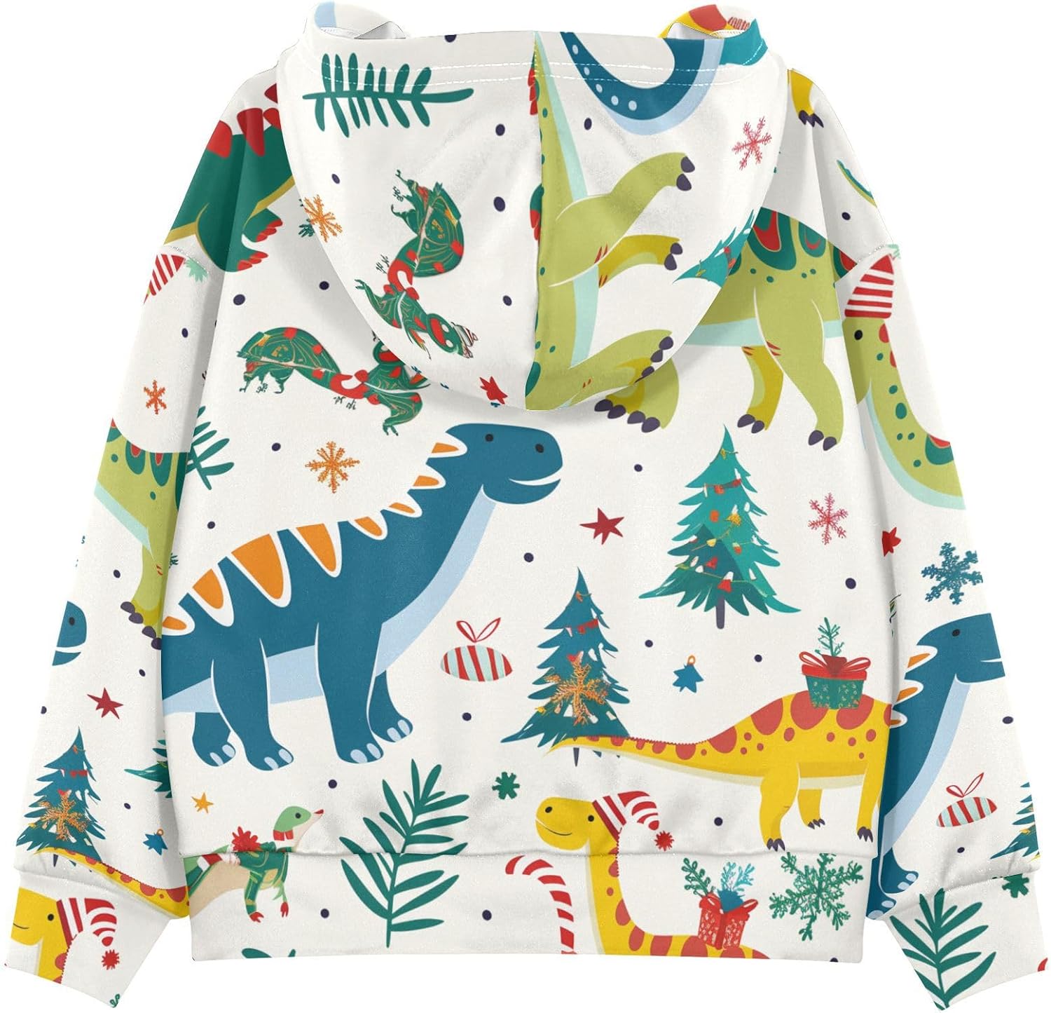 ZZXXB Dinosaur Holly Leaves Kids Sweatshirts Boys Girls Hooded Kangaroo Pocket Pullover Tops XS-XXL