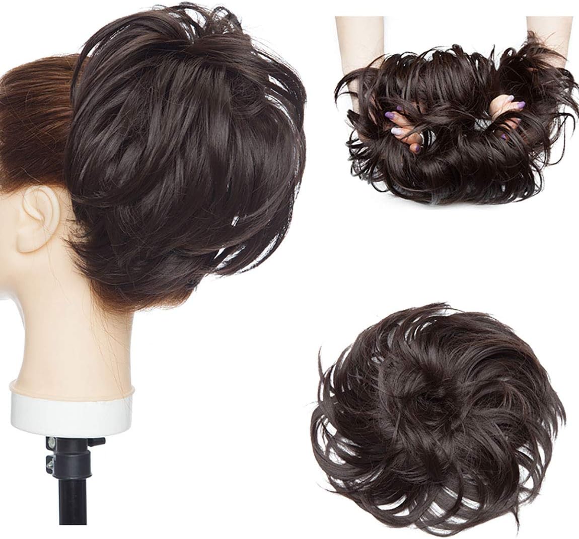 Messy Updo Buns for Women Synthetic Hair Ponytail Scrunchies Donut Chignons Hairpieces Extensions Dark Brown
