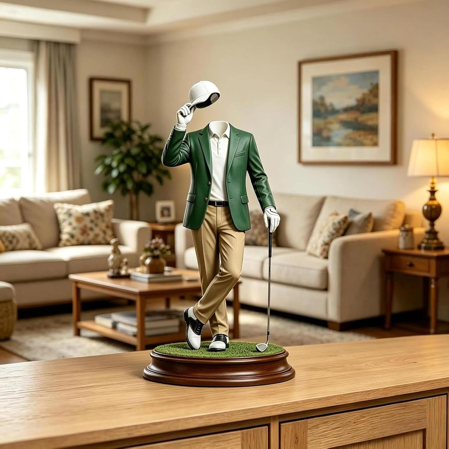 Golf Gentleman Figurine – A Stylish Tribute to The Love of Golf, Modern Decor for Home Office Desk, Unique Gift for Golfer, Collectible Sculpture with Wooden Base (3pcs)