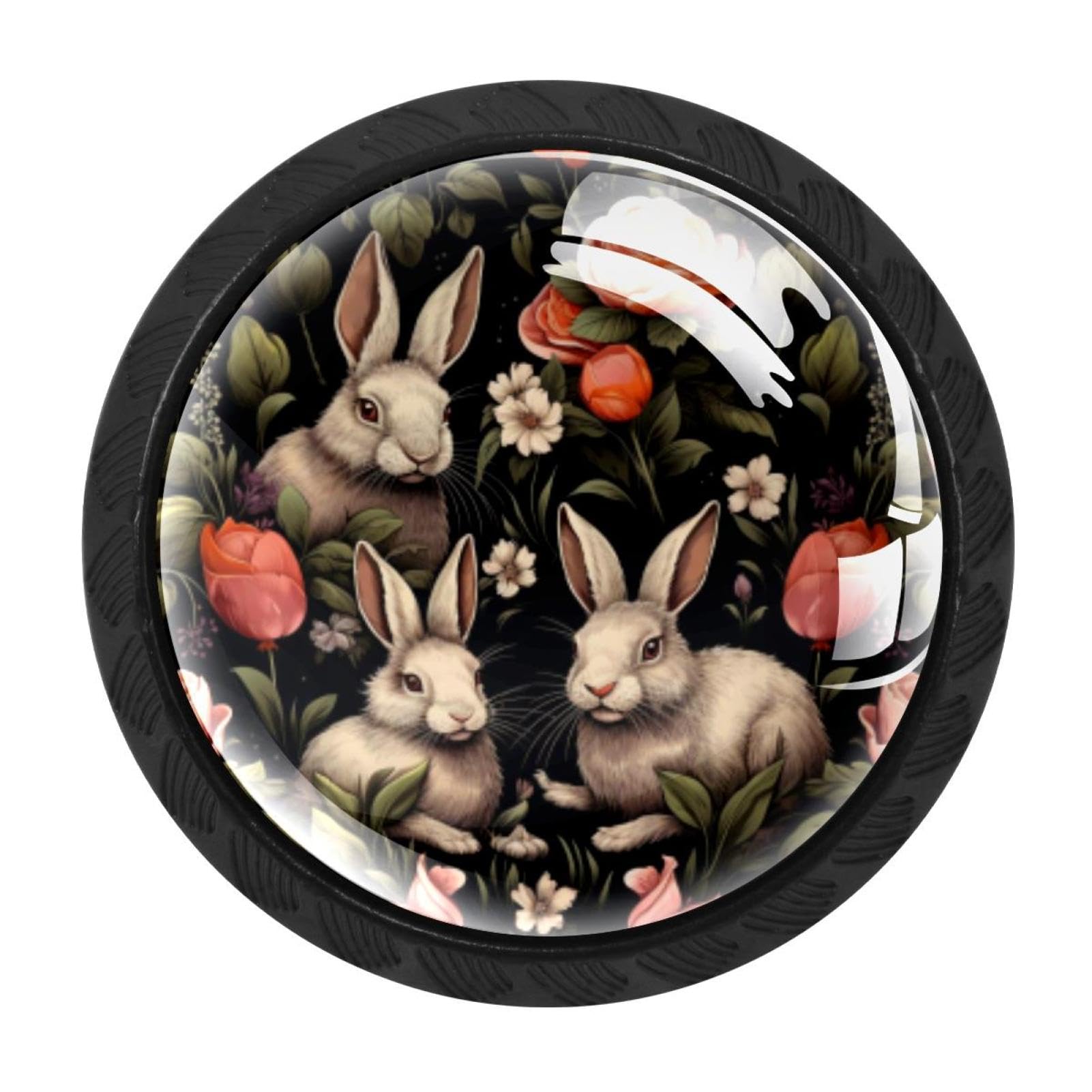 CHENZZZZ 4 Pack Drawer Knobs, Black Handle Dresser Drawer Pulls, Round Decoration Cabinet Hardware Pulls with Screws for Kitchen Cupboard Wardrobe, Rabbit Bunny
