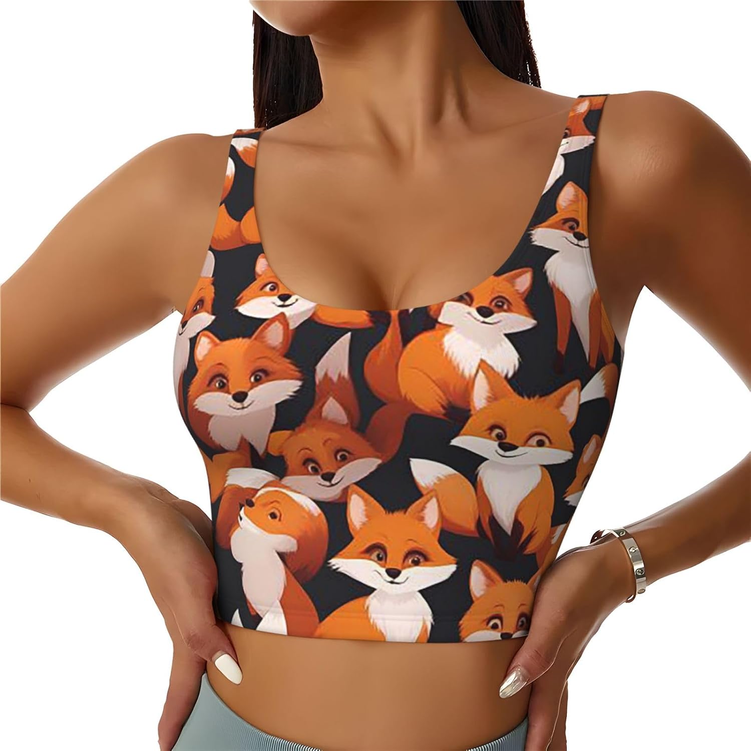 Foxes Playful Gathering Women's Sports Bras - High Support Workout Tops for Women